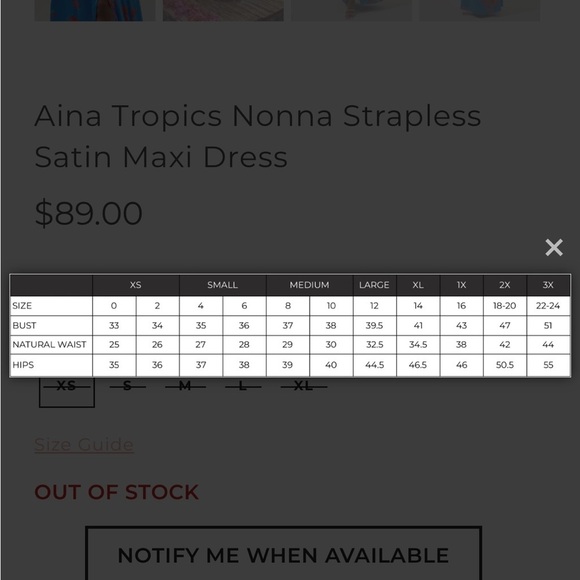 SUGARLIPS Aina Tropics Nonna Strapless Satin Maxi Dress XS - Picture 9 of 9